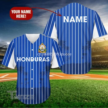 Honduras Yarım ve Yarım Özelleştirmek Adı beyzbol forması Gömlek Beyzbol Gömlek 3D Baskılı erkek gömleği Casual Gömlek Hip Hop Tops