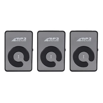 HOT - 3X Mini Ayna Klip USB Dijital Mp3 Müzik Çalar Desteği 8 GB SD TF Kart Siyah