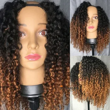 Iki Ton Kinky Kıvırcık U Parçası peruk insan saçı Tutkalsız V Parçası Peruk Kahverengi Kıvırcık Tam Makine Yapımı Klipleri İle Afrika Kadınlar İçin