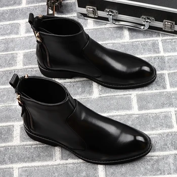 Ingiliz tarzı erkek moda motosiklet botları siyah orijinal deri ayakkabı trendi chelsea çizme yakışıklı kovboy ayak bileği botas hombre