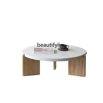 Iskandinav katı ahşap Mermer Boyutu yuvarlak çay masası Sessiz Tarzı Günlük Minimalist Yaratıcı Terrazzo Sehpa mobilya oturma odası