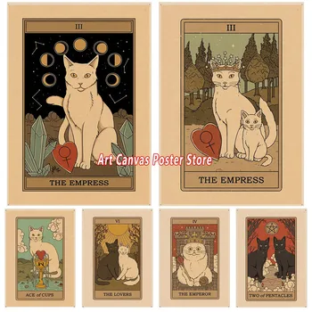 Iskandinav Soyut Koç Güneş Yıldız İmparatoriçe Tarot Kedi Poster Baskı Takımyıldızı Kedi Pençeleri Tuval Boyama Oturma Odası Sanat Duvar Dekor
