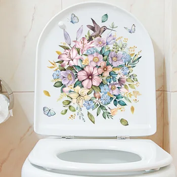 Iskandinav Çiçek duvar çıkartmaları Su Geçirmez Banyo Tuvalet Kapağı Çıkartması Yatak Odası Oturma Odası Dekorasyon için Mobilya Çıkartmaları