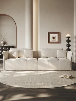 İtalyan minimalist krem tarzı küçük ve büyük birim düzeni düz sıra kanepe, tasarımcı oturma odası kumaş kanepe