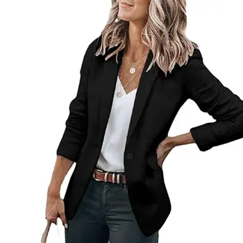 Kadın Ceket Slim Fit Uzun Kollu Düz Renk İş OL Gidip Tarzı Tek Düğme Hırka Bayan Ofis Blazer Takım Elbise Ceket