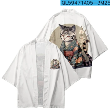 Karikatür Kedi Baskı Kimono Japon Yukata Kadın Kadın asya kıyafetleri Hırka Gömlek Kadın Cosplay Geleneksel Haori