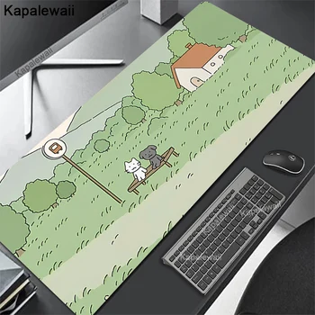 Kawaii Kedi Mouse Pad Oyun Büyük Sevimli Mousepad Klavye Bilgisayar Kişilik Yeşil Bitki Anime Halı Kauçuk XXL Dizüstü sümen