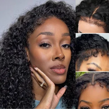 Kinky kıvırcık insan saçı dantel ön peruk İle 4C Kenarları Gerçekçi Saç Çizgisi Doğal Kıvırcık Bebek Saç Peruk Siyah Kadınlar İçin 180 % Yoğunluk