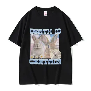 Komik Ölüm Belli Sevimli Tavşan T Shirt Unisex Casual Vintage Kawaii T Shirt Erkek Pamuk Moda Büyük Boy T-Shirt Streetwear