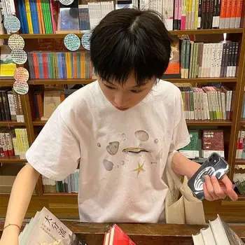 Kore Moda Erkek T-shirt Hayvan Baskılı Kısa Kollu Japon Grunge Tee Gömlek Fairycore Grafik Yaz T Shirt Vintage
