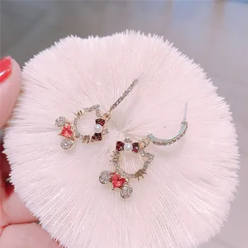 Kore moda küpe basit içi boş kakma zirkon KT kedi aşk küpe kadın hediyelik eşya kız arkadaşı için hediyeler