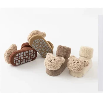 Kış Ayı Bebek Çorap kaymaz Çocuklar Kat Çorap Sıcak Çocuk Örgü Socken Kız Erkek Toddler Yenidoğan Kalınlaşmış Havlu Socken