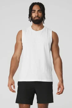 LO solunabilir ter emme çalışan temel gömlek Yoga erkek kolsuz pamuk yumuşak yelek
