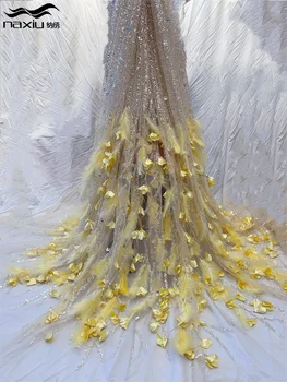 Madison 2024 Son Tasarım En Kaliteli 3D Tüyler Payetler İle Fransız Örgü Dantel Afrika Kumaş Akşam Elbise Düğün İçin