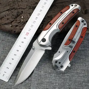 Marka Titanyum Katlanır Cep Askeri bıçak av bıçağı kamp bıçağı cep dış ortam aracı ahşap saplı hayatta kalma bıçağı