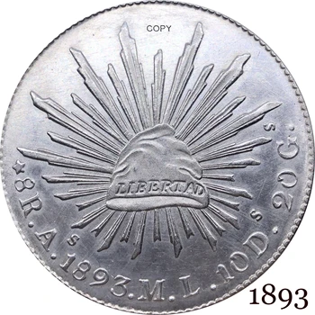 Meksika 1893 Sikke 8 Reales Metal Gümüş Cupronickel Kaplama Koleksiyon Hatıra Kopya Çoğaltma Paralar