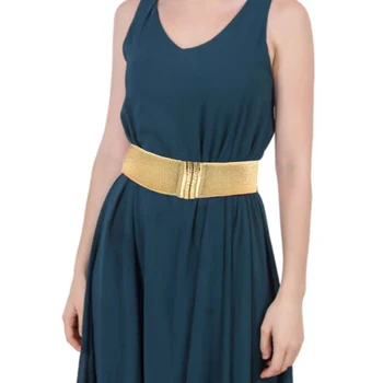 Moda Altın Elastik Kemer Kadınlar için Lüks Tasarım Toka Geniş Bel Mühür Kadın Süslemeleri Ceket Elbise Çok Yönlü Etek Kemer