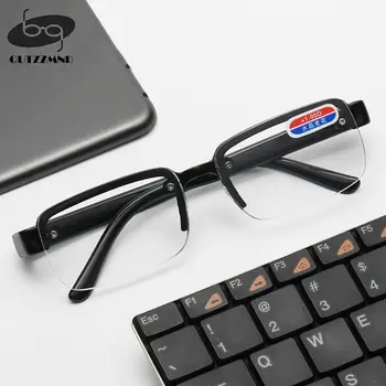Moda Kahverengi Lens okuma gözlüğü Erkekler HD Presbiyopi Gözlük Çerçevesiz Gözlük Kadınlar Zarif Gözlük + 1.0 ila + 4.0 Yüksek Kalite