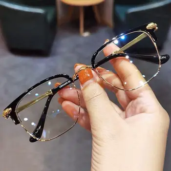 Moda okuma gözlüğü Anti mavi ışık Metal yarım çerçeve Presbiyopik gözlük bilgisayar Diyoptriden optik gözlük