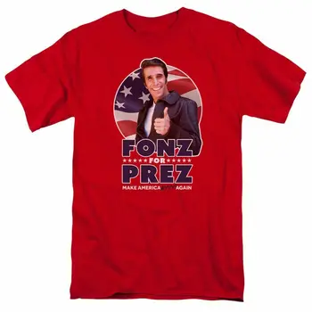 Mutlu Günler Fonz Prez Logo T Shirt Fonzie Erkek Lisanslı Klasik TV Kırmızı