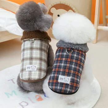 Nazik Köpek Ceket Ceket Kış Ekose Giyim Evcil Hayvan Giysileri Küçük Orta Köpekler İçin Yorkshire Terrier Yavru Kedi Kostümleri Yelek Ceket