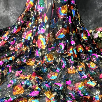 Payetler Kumaş Metre Renkli Kristal Aile Çiçek Parlak Yüksek Kaliteli Tasarımcı Dikiş Kumaş Şeffaf düğün elbisesi