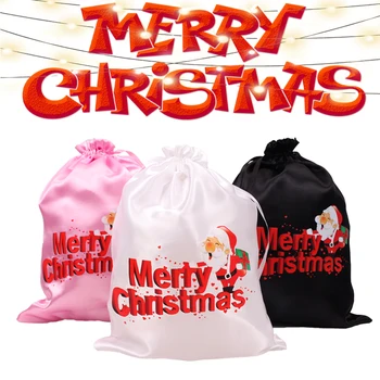 Peruk saklama çantası İle Merry Christmas İpli Saten Çanta Saç Paketleme Çantası Peruk İçin 25 * 35Cm Noel Hediyesi Çantası 5 Adet 10 Adet