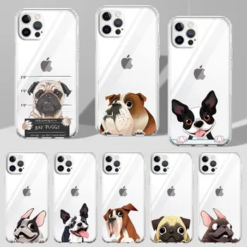 Pug Köpek Fransız Bulldog Durumda iPhone 11 13 Mini 14 12 Pro Max 15 Ultra 7 8 XR 6 6s X XS 5 5s SE 2020 Silikon Şeffaf Telefon Kapağı