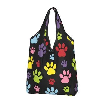 Renkli Paws Desen Bakkal Alışveriş Çantaları Sevimli alışveriş çantası omuz çantaları Büyük Kapasiteli Taşınabilir Köpek Pençe Baskılar Pet Çanta