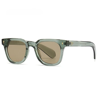 Retro kare erkekler perçinler güneş gözlüğü tonları UV400 moda kadınlar yeşil güneş gözlüğü