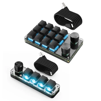 RGB Makro Klavye 4/12 Tuşları Topuzu Mekanik Klavye Tek elle Tuş Takımı Oyun Macropad Çalışırken Değiştirilebilir