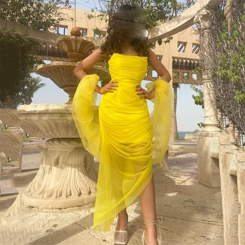 Santorini Sarı Pick Up Kadınlar balo kıyafetleri Sarar Straplez Kokteyl Parti Elbise Fermuar Geri Mezuniyet Elbiseleri