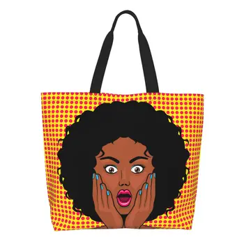 Seksi Sürpriz Afrikalı Kadın Pop Art kanvas alışveriş çantası Kadın Geri Dönüşüm Büyük Kapasiteli Bakkal Güzel Bayan alışveriş çantası Çanta