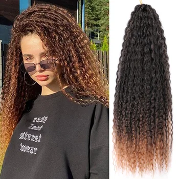 Sentetik Afro Bukleler Yaki Kinky Kıvırcık Saç Yumuşak Ombre Tığ örgü saç ekleme Marly Saç Siyah Kadınlar için 20 İnç Lıhuı