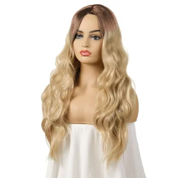 Sentetik peruk Orta Uzunlukta Dalgalı Bob Peruk Degrade Altın Orta Kısmı ısıya Dayanıklı doğal saç peruk Kadınlar için kostümlü oyun saç