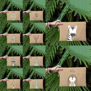 Sevimli Hayvan Tilki Fil Baskı makyaj kutusu Çanta Taşınabilir Seyahat atıştırmalık paketi Kalem Kutusu Çocuk kadın kozmetik torbası