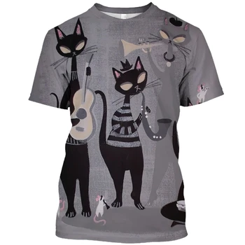 Soyut Kedi 3D baskılı tişört Erkek / Kadın Rahat Moda Kısa Kollu Üstleri Erkekler O Boyun T-Shirt Yaz Büyük Boy Unisex Giyim
