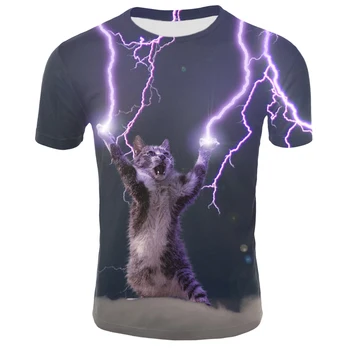Sıcak Satış Galaxy Uzay 3D T-shirt Yıldırım Kedi Komik Baskılı T Shirt Erkek Kadın Moda Rahat Kısa Kollu Yaz Tshirt