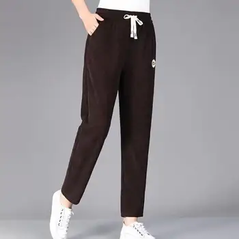 Sıkı Yüksek Belli Siyah Elastik Bel Kadınlar için 2022 Bahar Kış Y2k Moda Düz Geniş Bacak İpli Sweatpants Pantolon