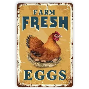 Tanda timah telur segar pertanian-tanda kaleng ayam betina ayam negara Vintage dekorasi dinding dapur rumah