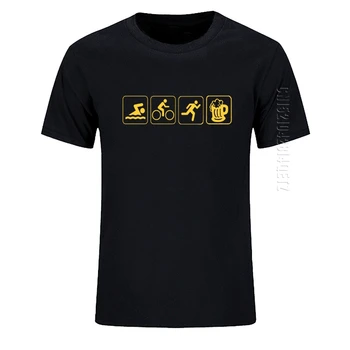 Triatlon Yüzmek Bisiklet Çalıştırmak Ve Bira Komik T Shirt baskı t-shirt Erkekler Pamuk Büyük Boy Erkek T-Shirt Yeni Tshirt Ekip boyun Üstleri