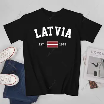 Unisex Erkekler Letonya EST.1918 Bağımsızlık Günü Tshirt Tees T Shirt Kadın Erkek %100 % pamuklu tişört