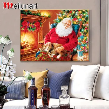 Uyku Noel Baba diy 5d elmas boyama çapraz dikiş tam elmas nakış noel kedi duvar dekorasyon AS1685