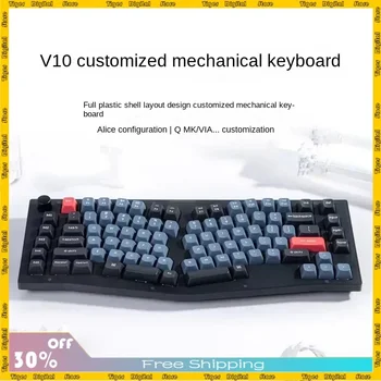 V10 mekanik klavye özelleştirilmiş özel şekilli Alice ergonomik mekanik klavye 75 kablolu PBT yuvarlak şapka oyun klavyesi