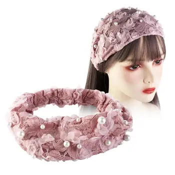 Vintage Moda Kaymaz İnci Geniş Yan Örgü Çiçek Kore Kafa Wrap Dantel Kafa Bandı Kadın Hairbands