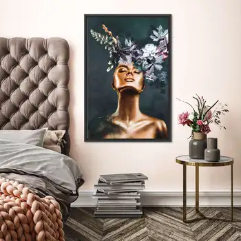 Vücut Sanatı Altın Kadın Ve Bitki Çiçek Boyama pop sanat posterleri Ev Dekor Duvar Sanatı Dekorasyon Oturma Odası Çerçevesiz Için