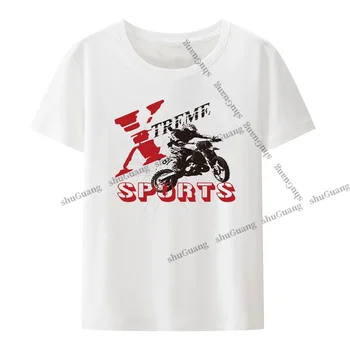 X-spor Off-road motosiklet baskılı tişört Üstleri Vintage Nefes Grafik T Shirt Yaz Kısa kollu Erkek Üstleri Pamuk Tee
