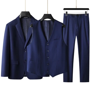 (XL-9XL) High-end Büyük Boy erkek Takım Elbise (takım elbise + Yelek + Pantolon) Artı Şişman Şişman İş Resmi düğün elbisesi 3/2 Takım FourSeasons
