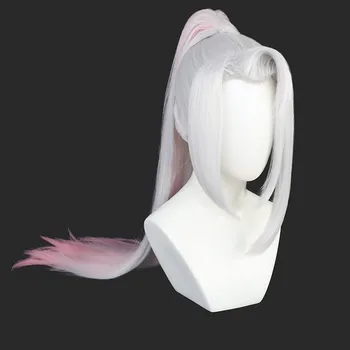 Yasuo Cosplay Peruk LOL Ruhu Çiçeği Gümüş Pembe At Kuyruğu 80cm İsıya Dayanıklı Sentetik Saç Cadılar Bayramı Partisi Rol Oynamak + Peruk Kap