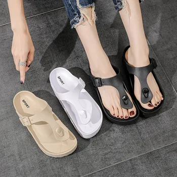 Yaz Platformu Flip Flop Sandalet Kadın Kalın Alt Düz Platform Şeker Renk Katır Terlik Plastik Slaytlar Hafif 2023